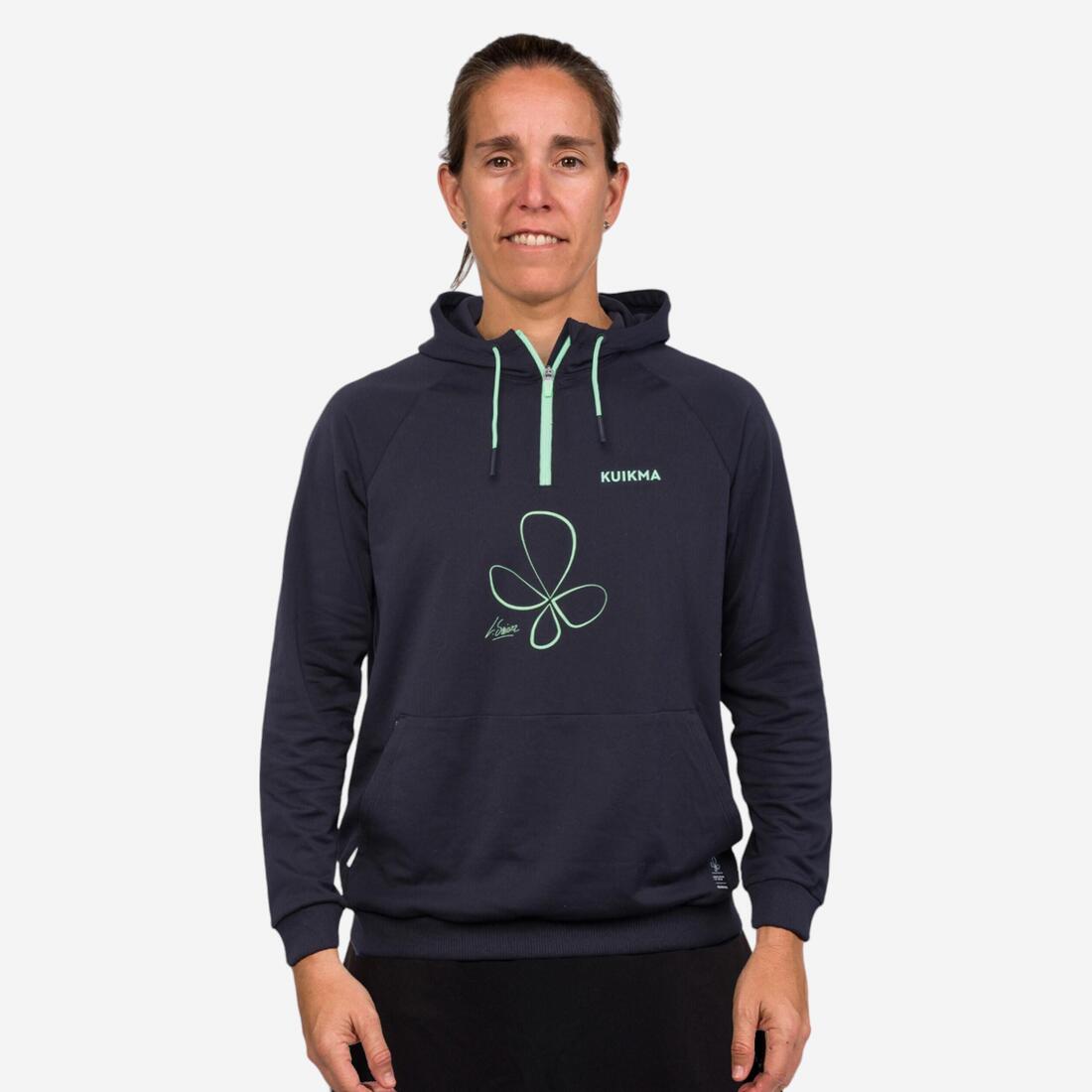 article en promo : Sweat de padel technique avec capuche femme - kuikma pro lucia sainz noir vert