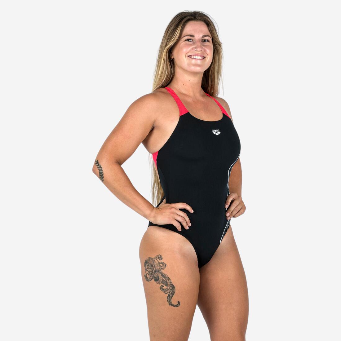 article en promo : Maillot de bain 1 pièce natation femme arena swimpro soft noir rouge