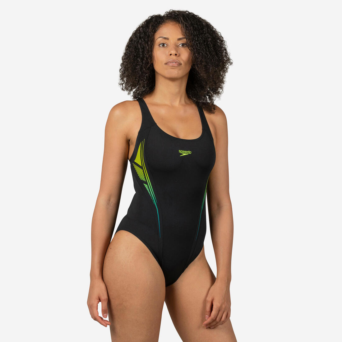 article en promo : Maillot de bain 1 pièce natation femme speedo muscleback noir jaune
