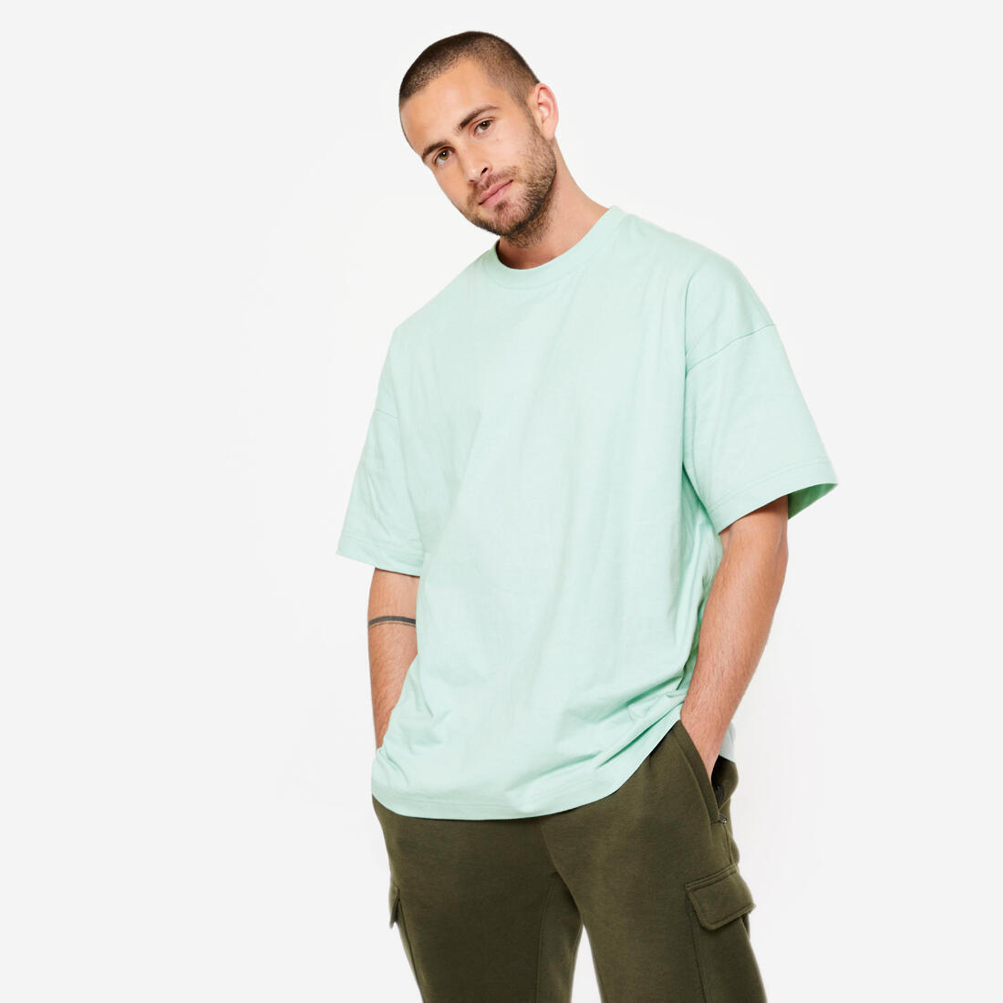 article en promo : T-shirt loose fitness homme - 520 gris pale