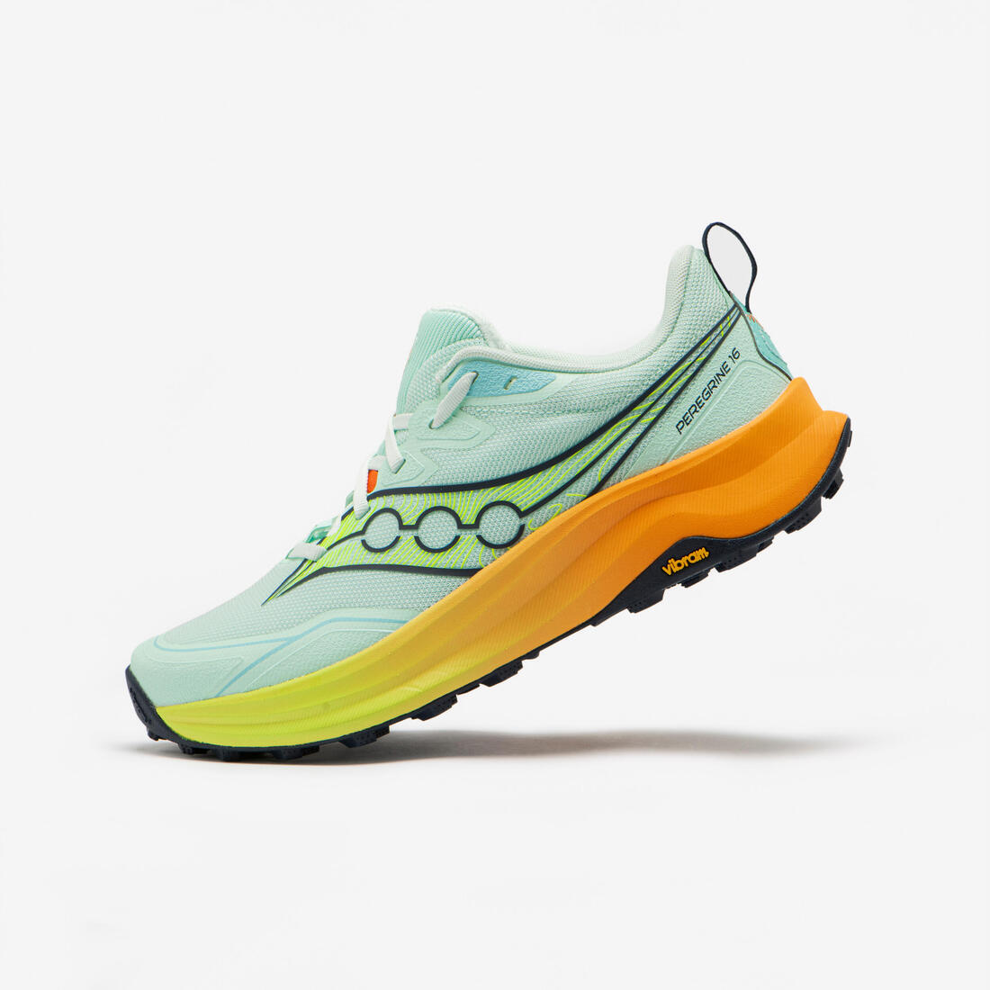 article en promo : Chaussures de running femme, saucony peregrine 16 bleu et jaune
