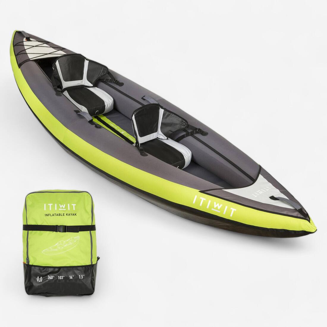 article en promo : Canoe kayak gonflable de randonnee 1/2 places vert