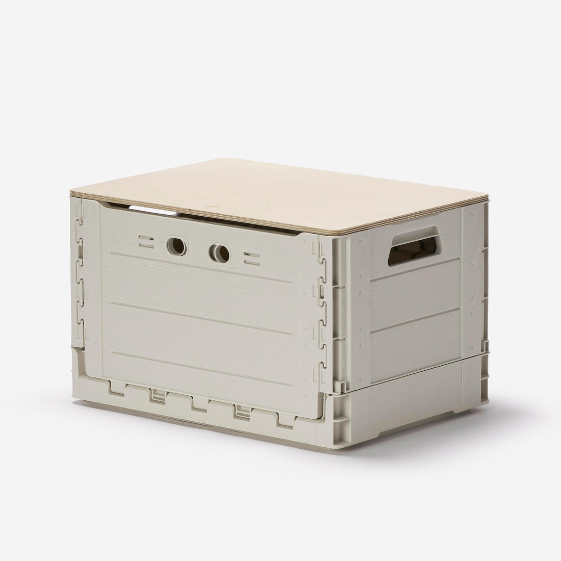 article en promo : Boîte de rangement de camping pliable 49l avec table plateau bois