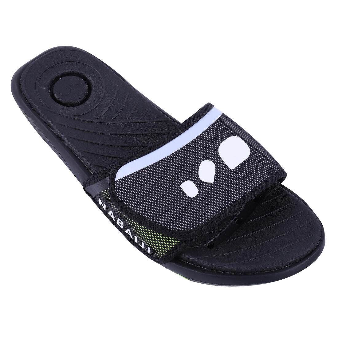article en promo : Sandale claquette piscine homme slap 900 soft noir jaune