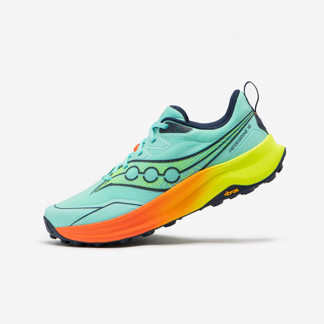 article en promo : Chaussures de trail running homme, saucony peregrine 16 vert jaune orange