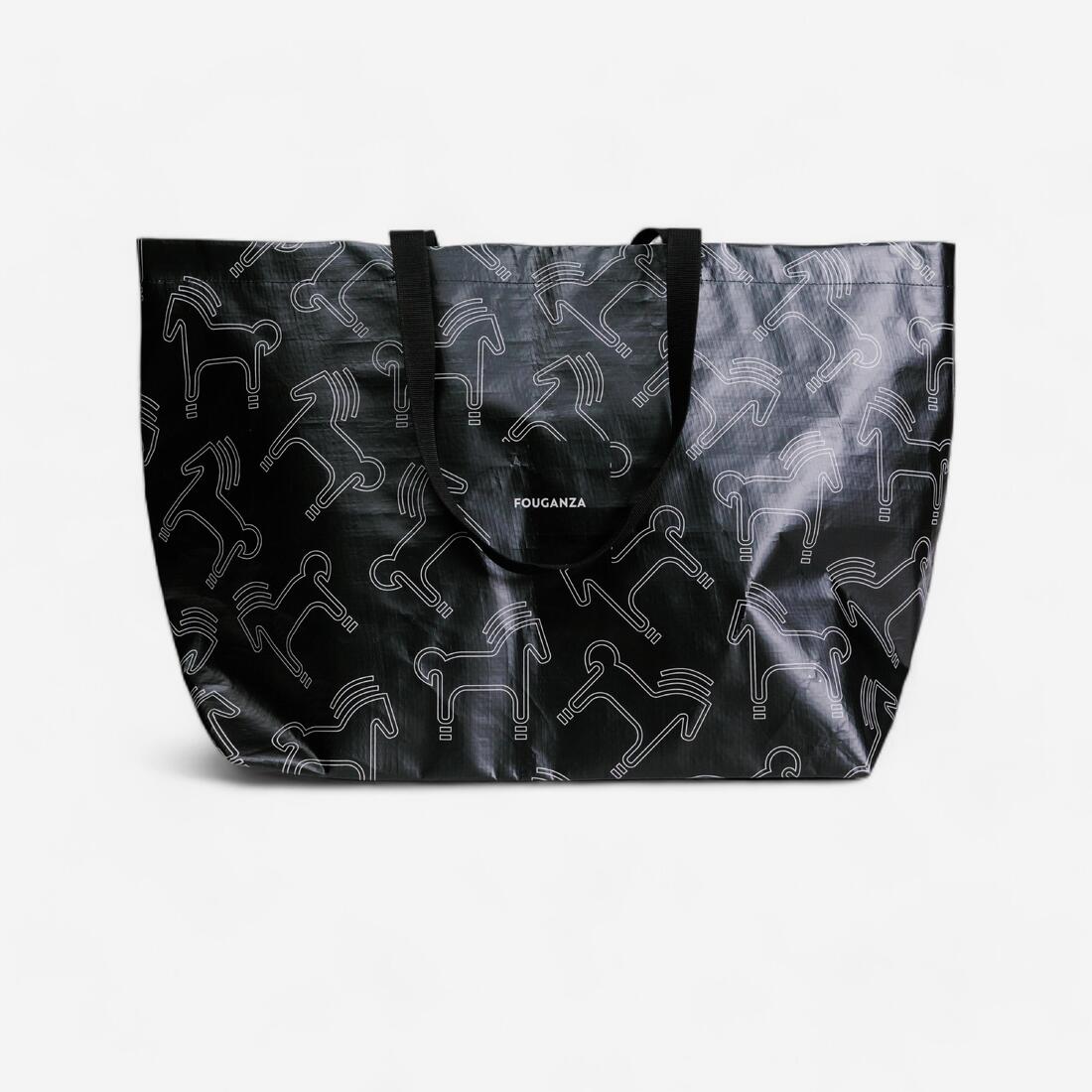 article en promo : Sac cabas équitation chevaux noir et beige