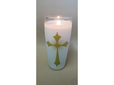 article en promo : Bougie verre ballon croix or