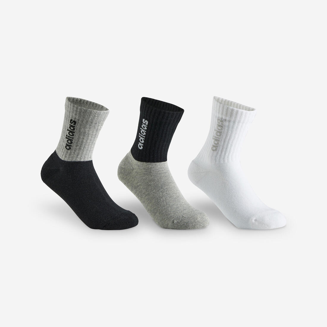article en promo : Chaussettes de sport enfant hautes adidas noir gris blanc gris lot de 3
