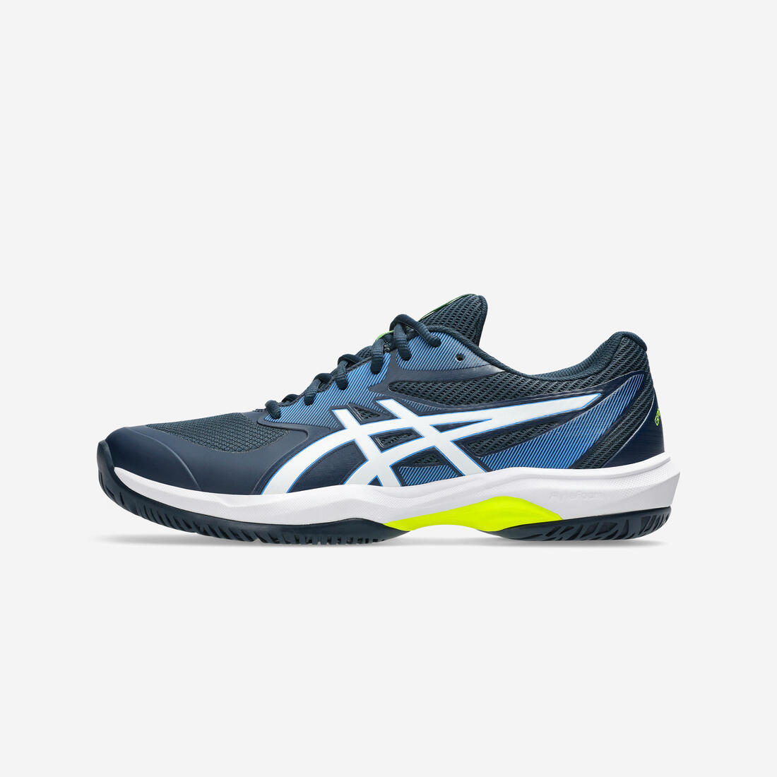 article en promo : Chaussures de tennis homme Multicourt - Asics Game FF bleu blanc jaune