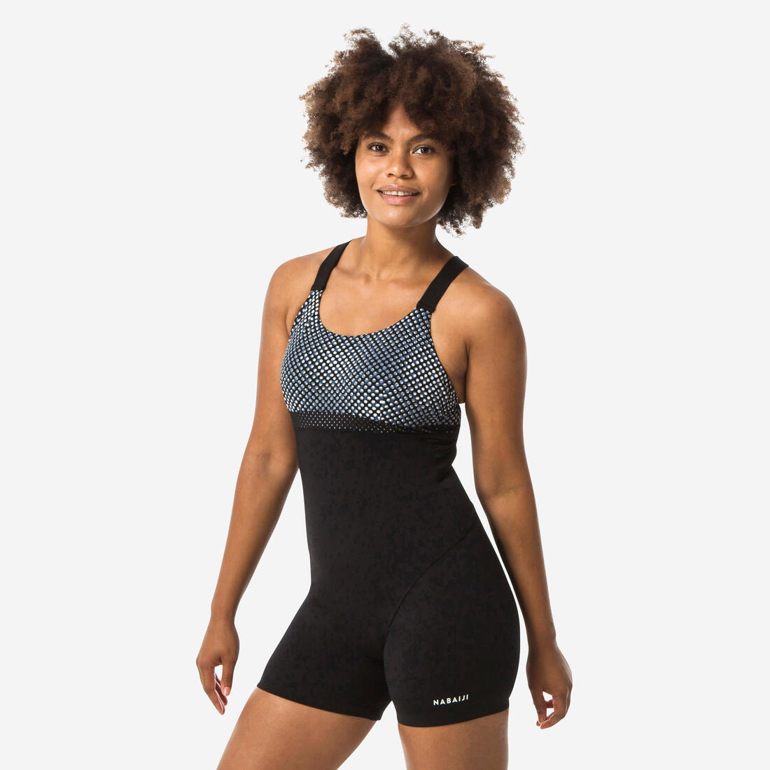 article en promo : Maillot de bain 1 pièce shorty aquagym-aquabike femme elea bul noir gris