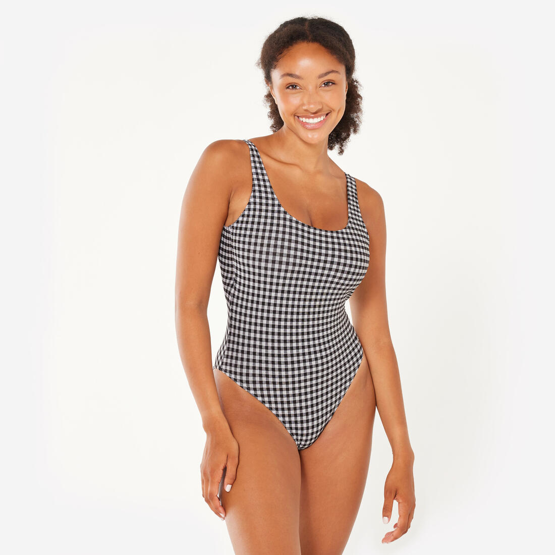 article en promo : Maillot de bain 1 pièce texturé femme - aurely vichy noir et blanc