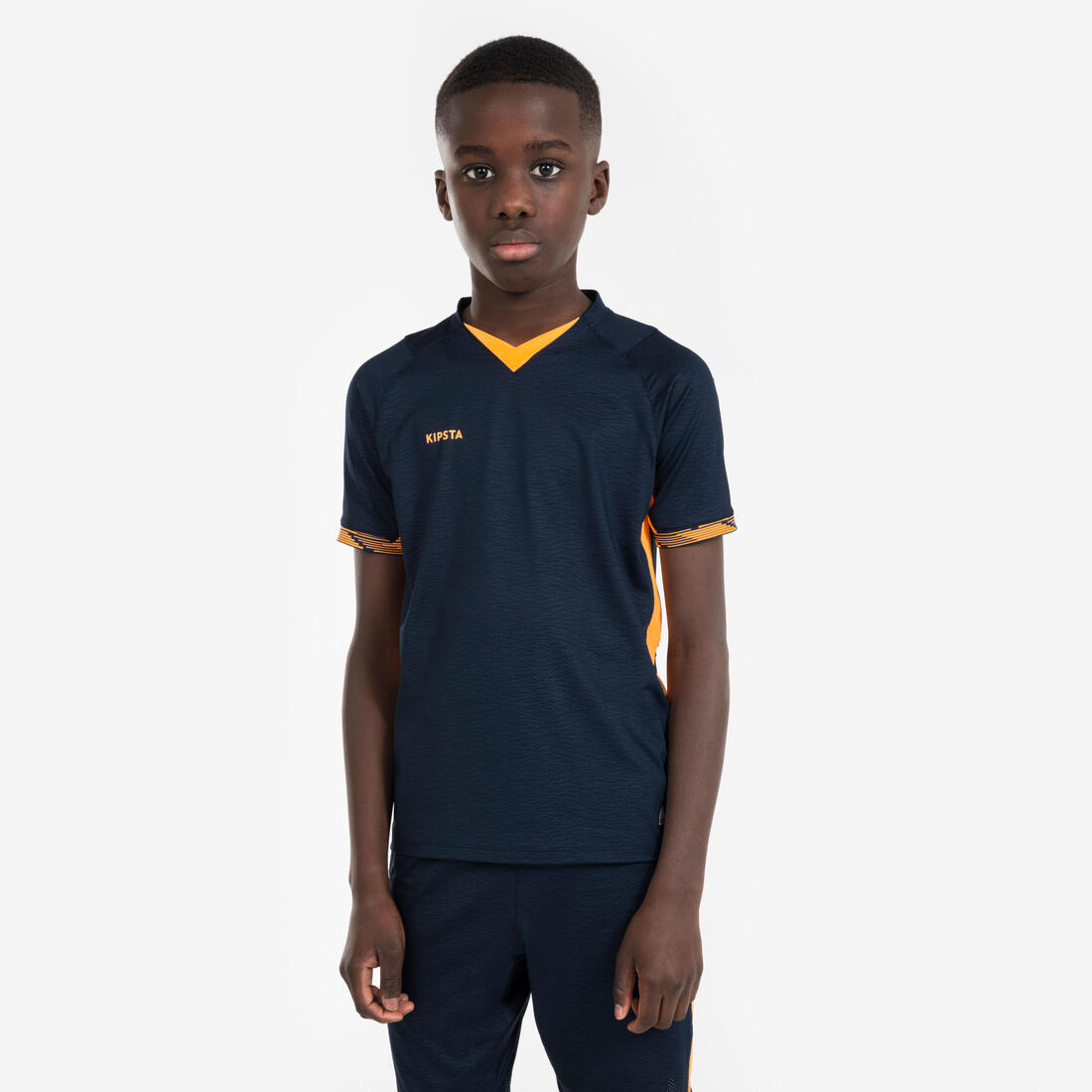 article en promo : Maillot de football clr manches courtes enfant orange et marine