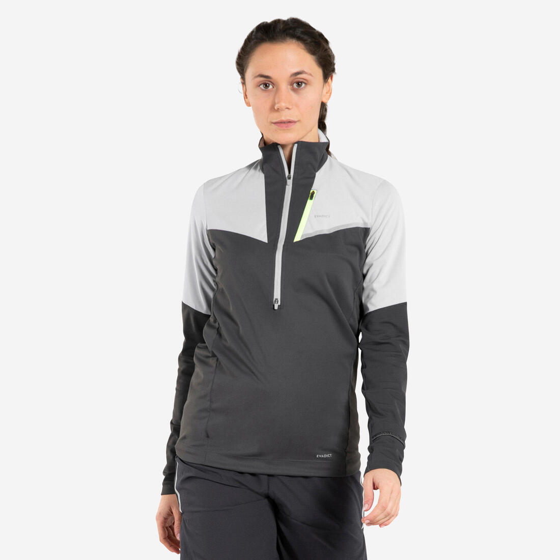 article en promo : Maillot de trail running manches longues softshell femme noir bronze