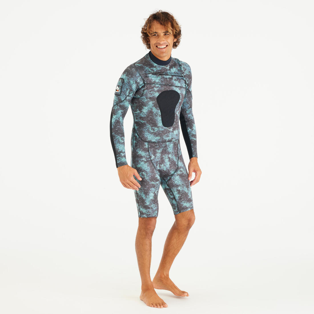 article en promo : Shorty chasse sous-marine néoprène 2.5mm homme - spf 900  manches longues camo