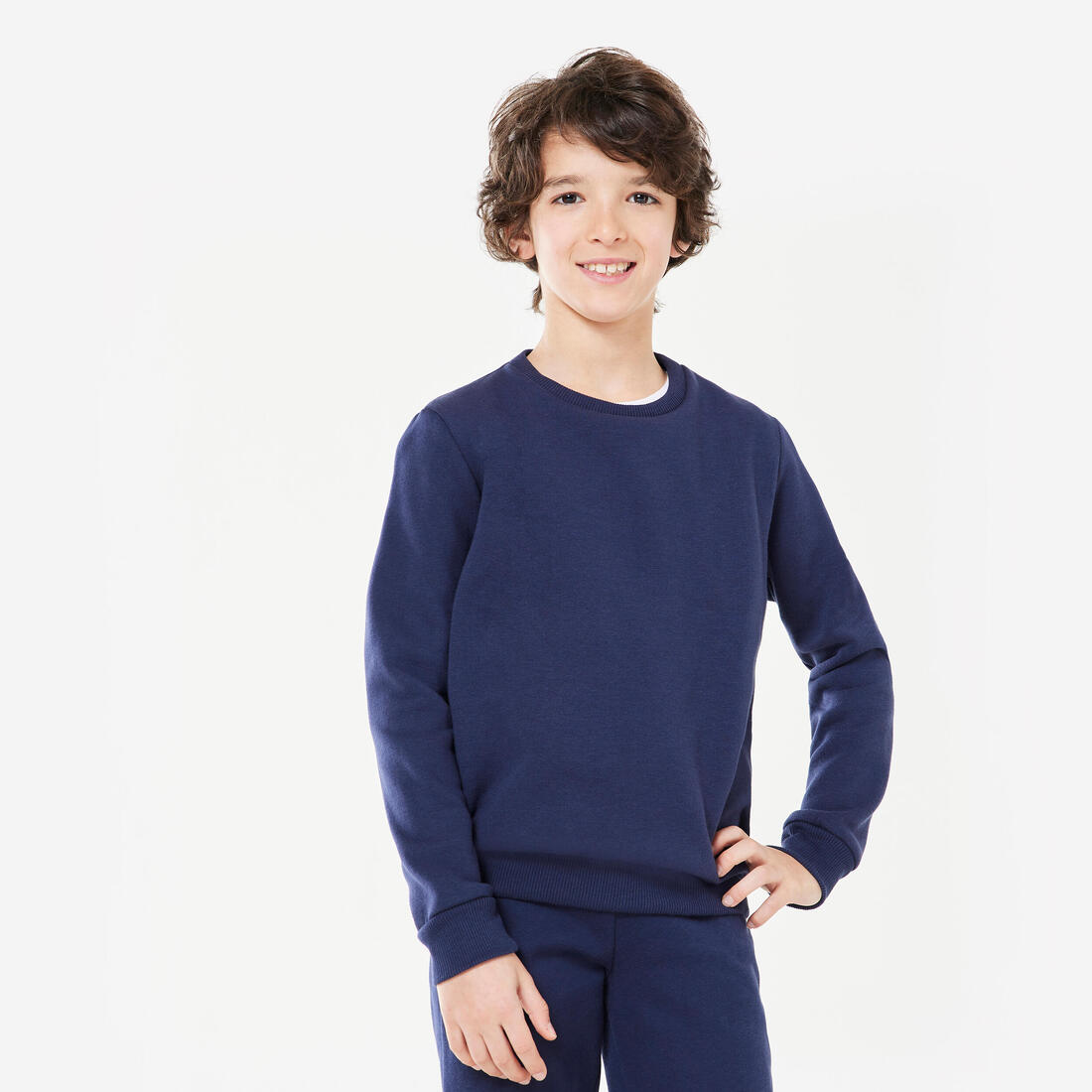 article en promo : Sweat col rond mixte, chaud enfant, bleu foncé