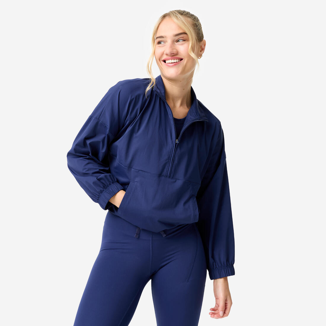 article en promo : Sweat-shirt de sport léger sans capuche femme, bleu marine