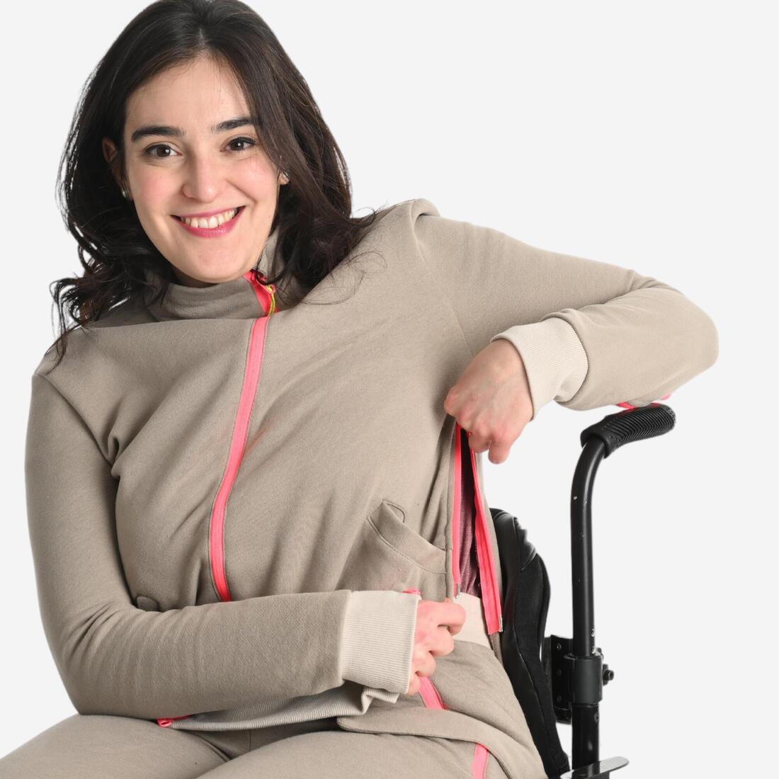 article en promo : Sweat zippé femme facile à enfiler - beige