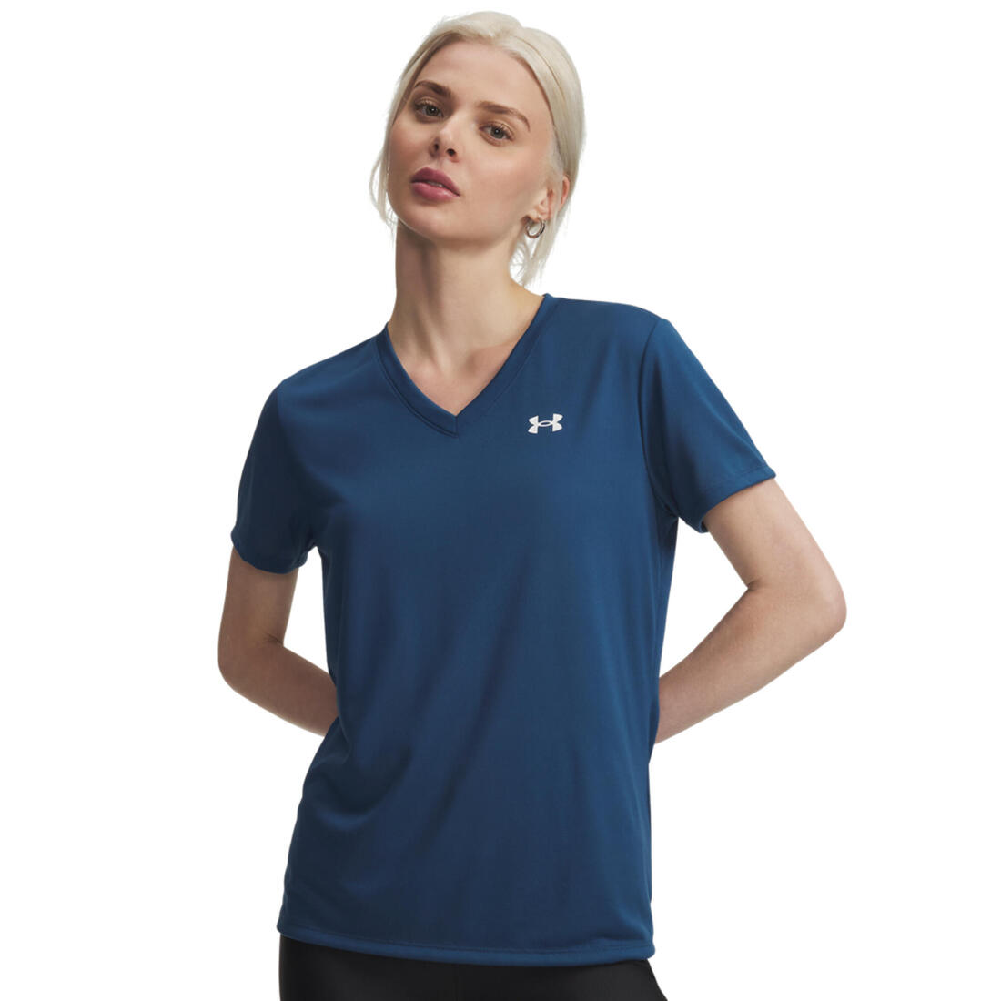 article en promo : T-shirt de fitness, à manches courtes col V femme, bleu