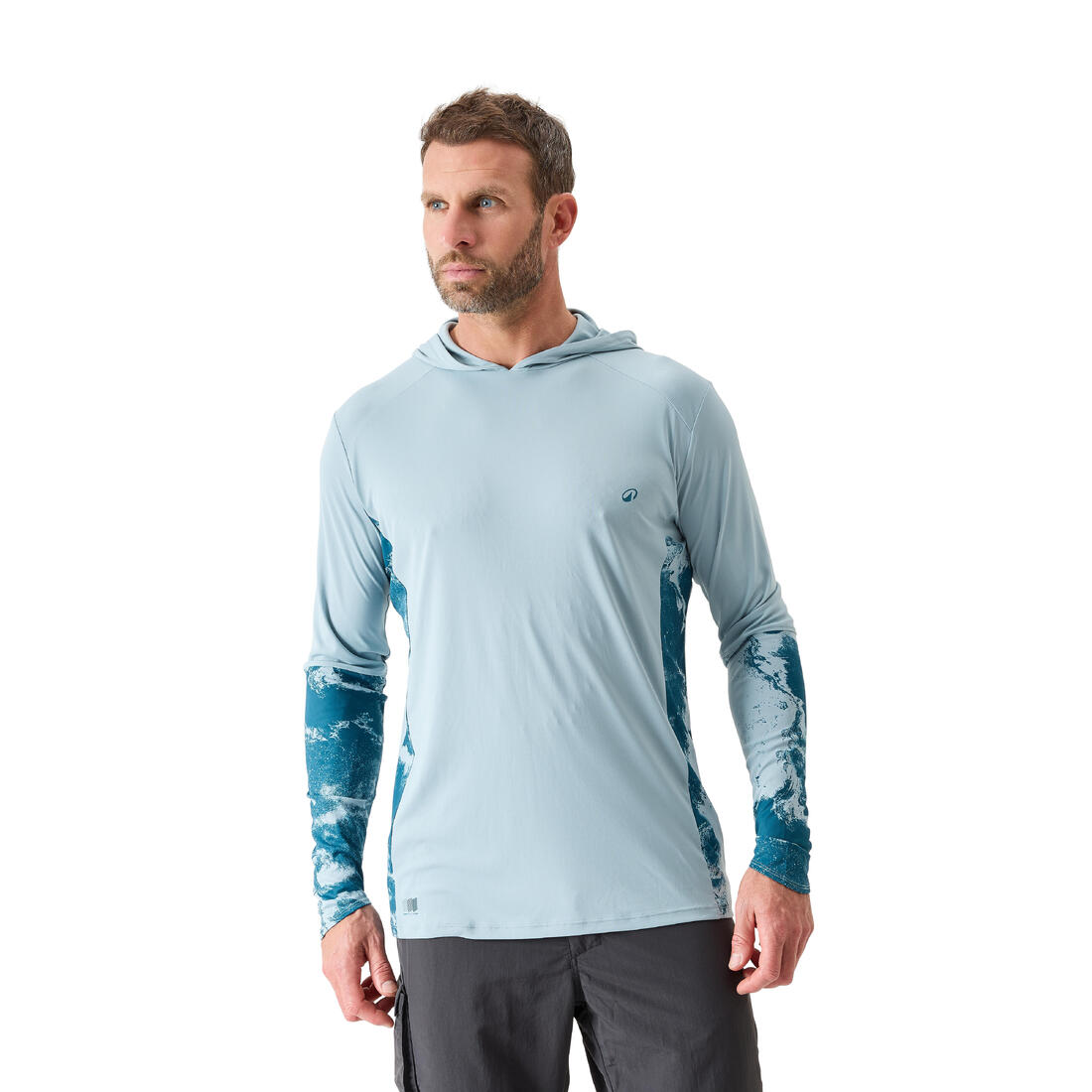 article en promo : Tee-shirt de pêche anti-uv 500 capuche