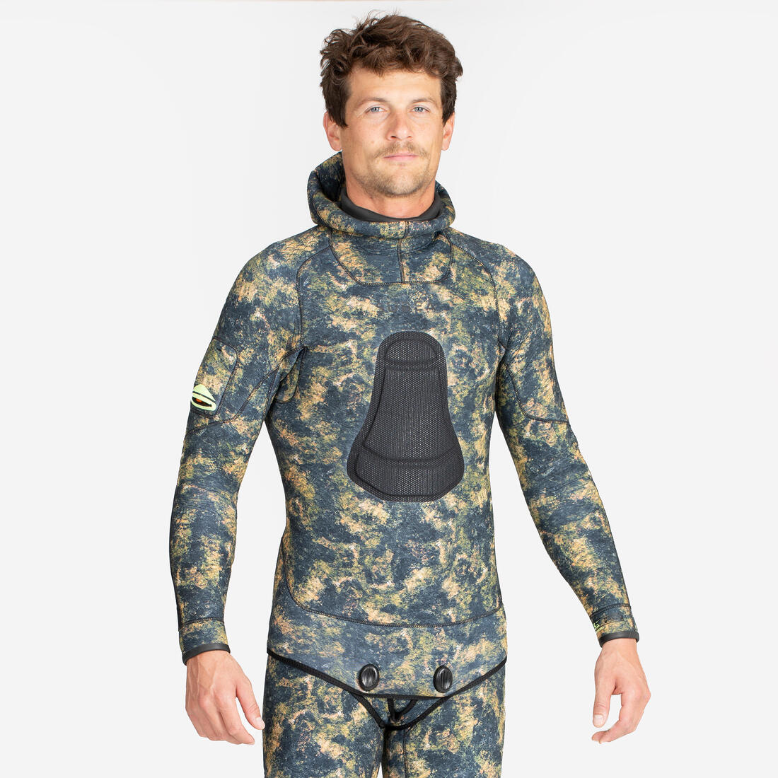 article en promo : Veste chasse sous-marine homme néoprène refendu 5mm - spf 900+ camouflage
